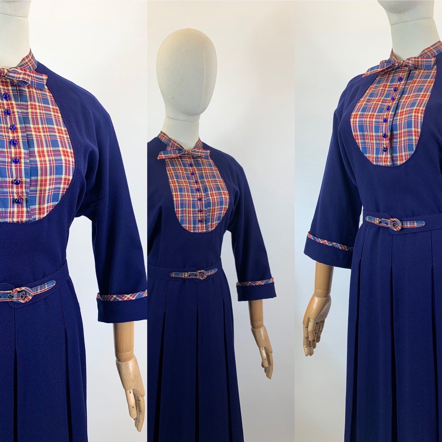 Original Fabulous Dinner Plate 1940’s Dress - Royal Blue with plaid insert