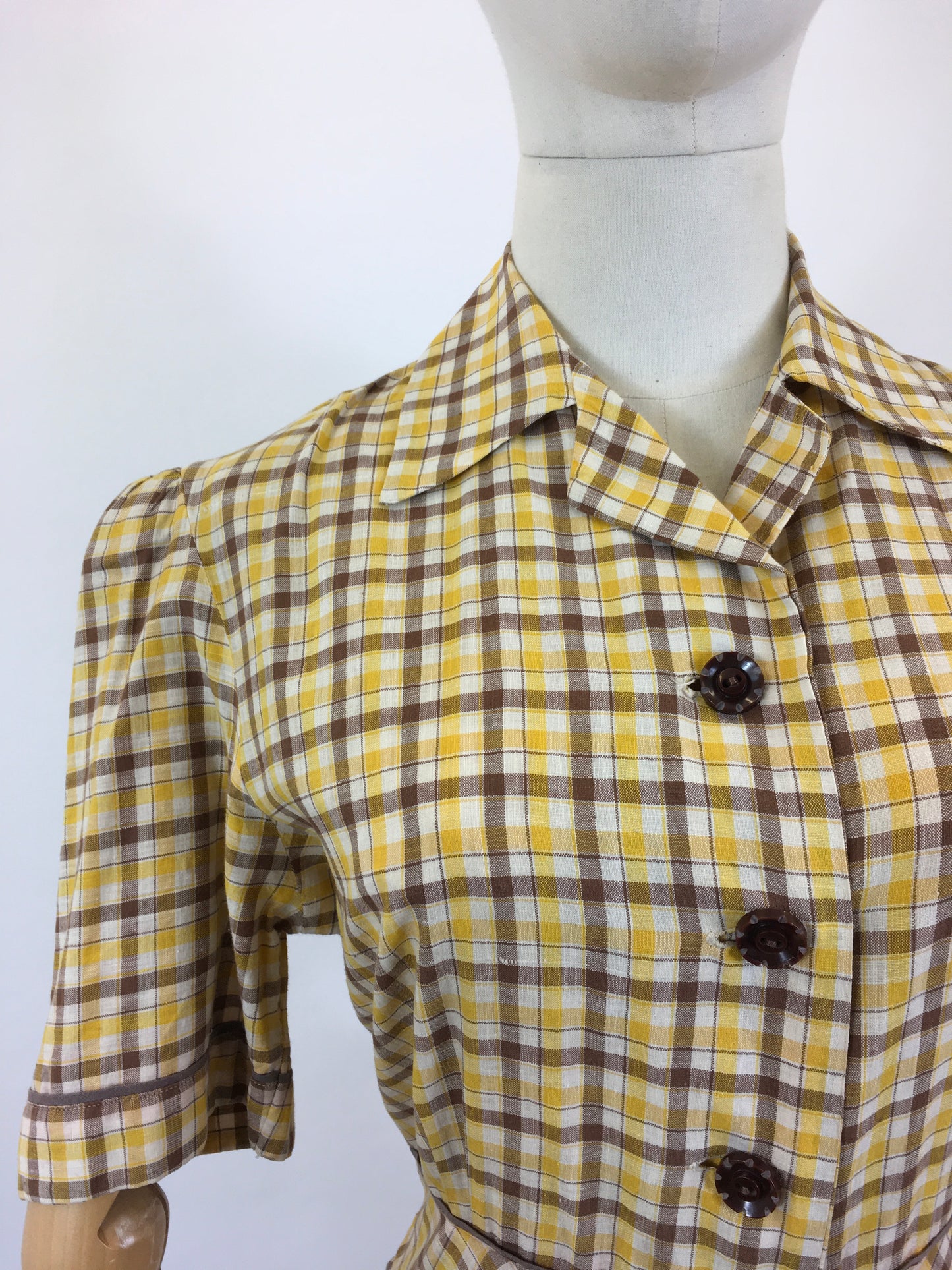 Original CC41 1940’s Gorgeous Plaid Dress - Brown and Yellow