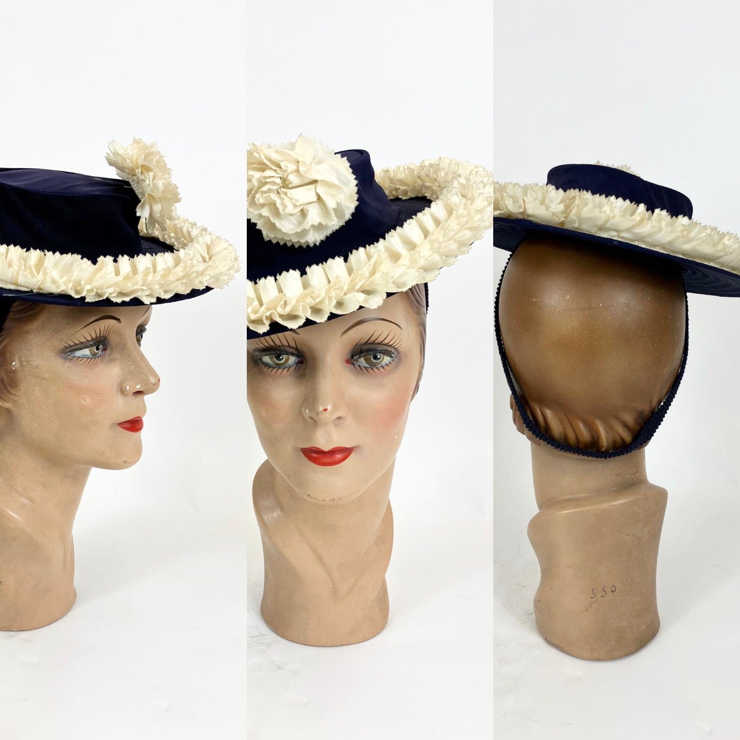 Original 1940's Toy Topper - Navy with Cream accents