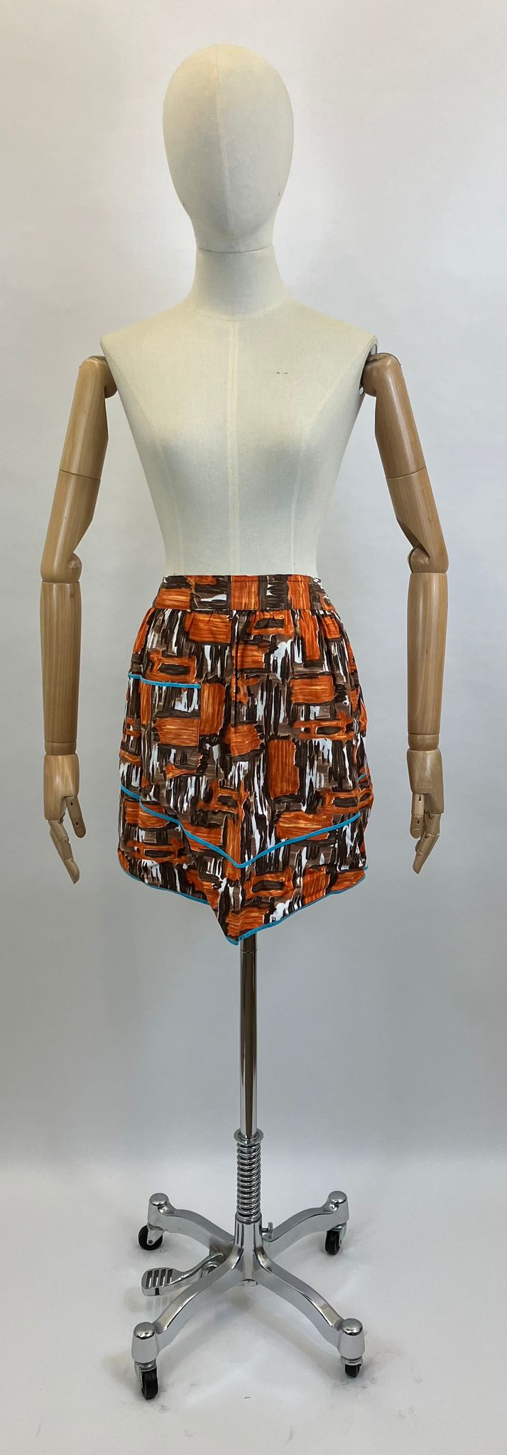 Original 1950’s Half Pinny Apron - Rust/ Orange / Brown / Blue Abstract