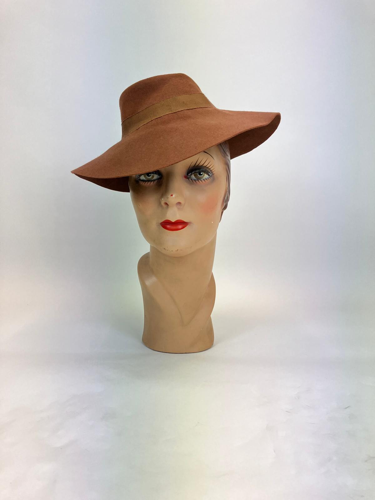 Original 1940's felt perch brimmed hat - light caramel brown