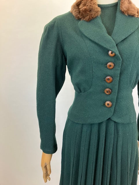 Original spectacular 2pc Dress & Jacket set - in Forest green