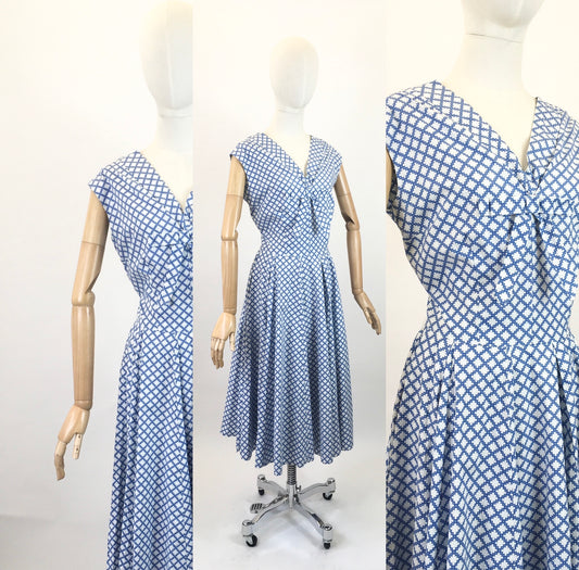 Original 1950s Fabulous Cotton Day dress- in Powder Blue and White