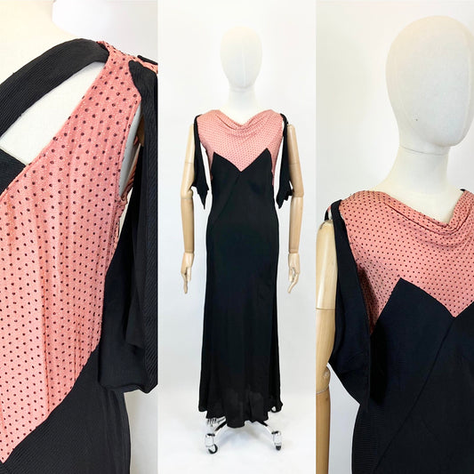 Original 1930’s  Beautiful Evening dress - Black & Pink