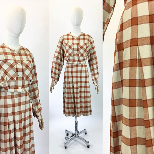 RESERVED DO NOT BUY Original 1940s woollen plaid dress - in gorgeous Cinnamon/taupe/cream