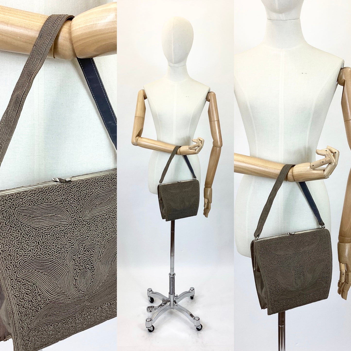Original 40’s Fabulous shaped Corde Handbag - lighter brown / grey tone.
