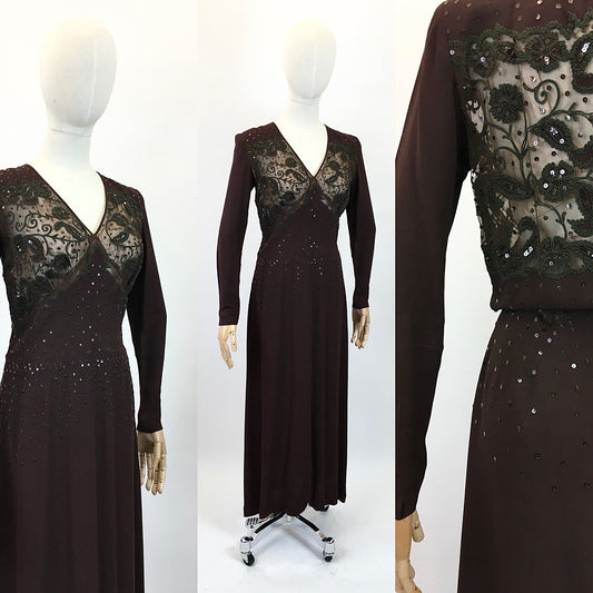Original 1940’s Amazing illusion Evening dress - in Dark Brown
