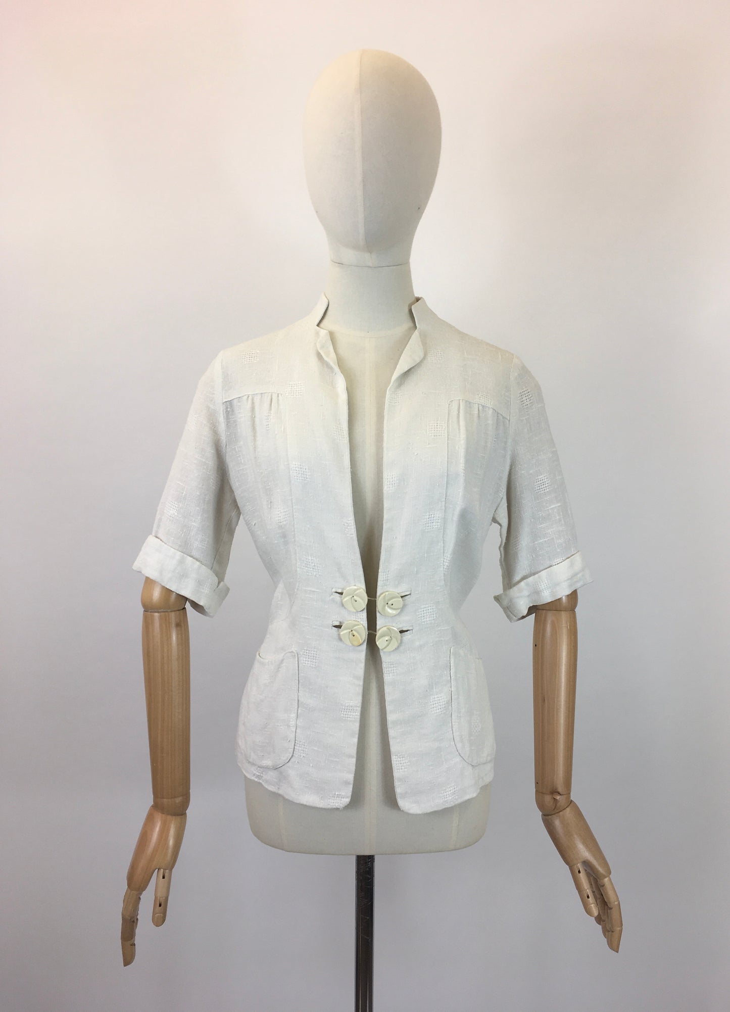 Original 1930’s Exquisite Linen Summer Jacket - In A Textured Off White Linen