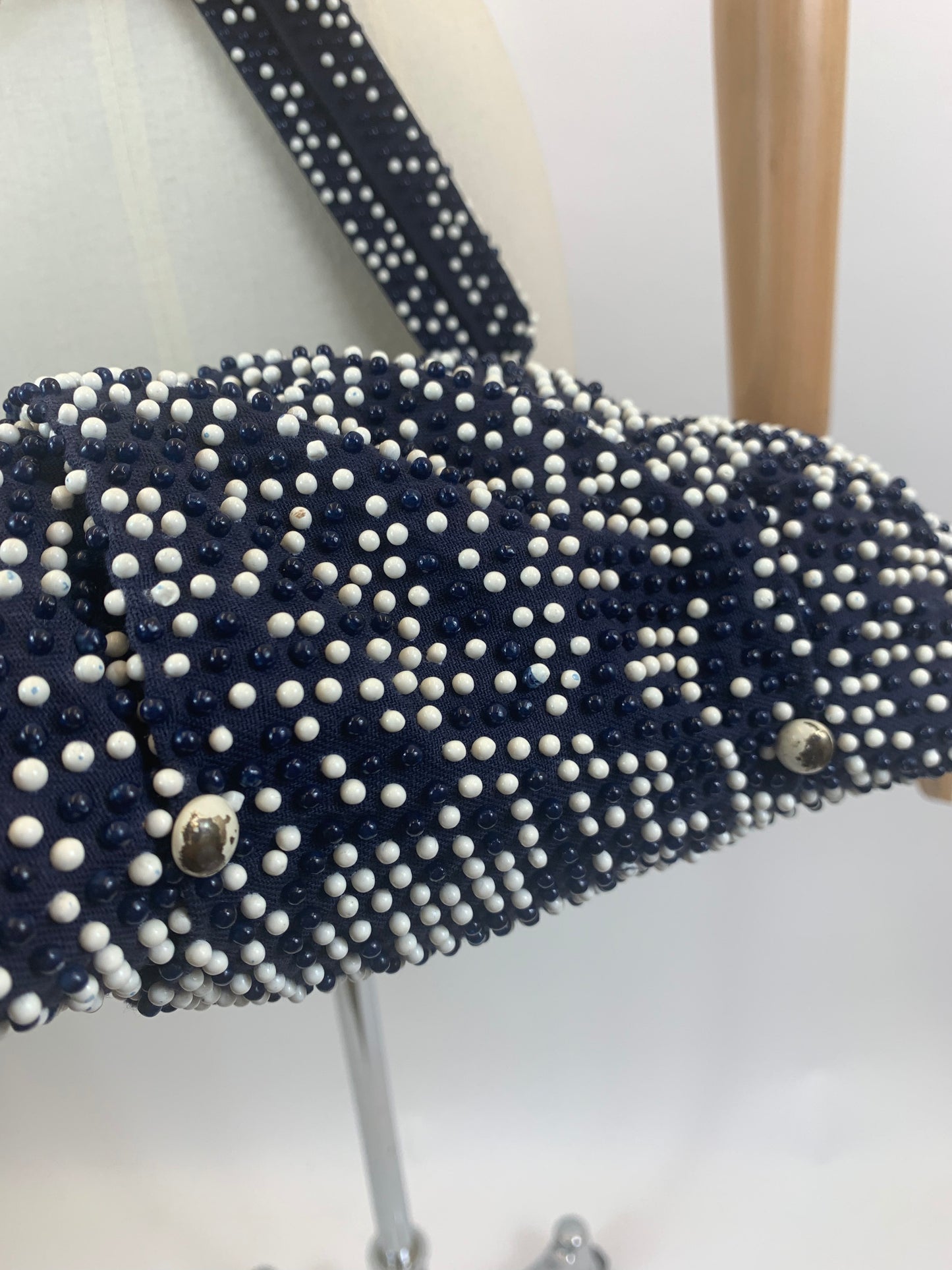 Original 50’s Gorgeous beaded handbag - Royal Navy and White