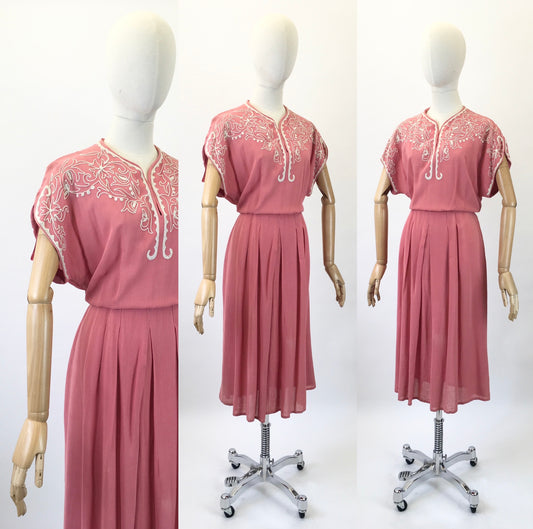 Original 1940s Fine Cotton Lawn Dress - subtle shade of Salmon Pink