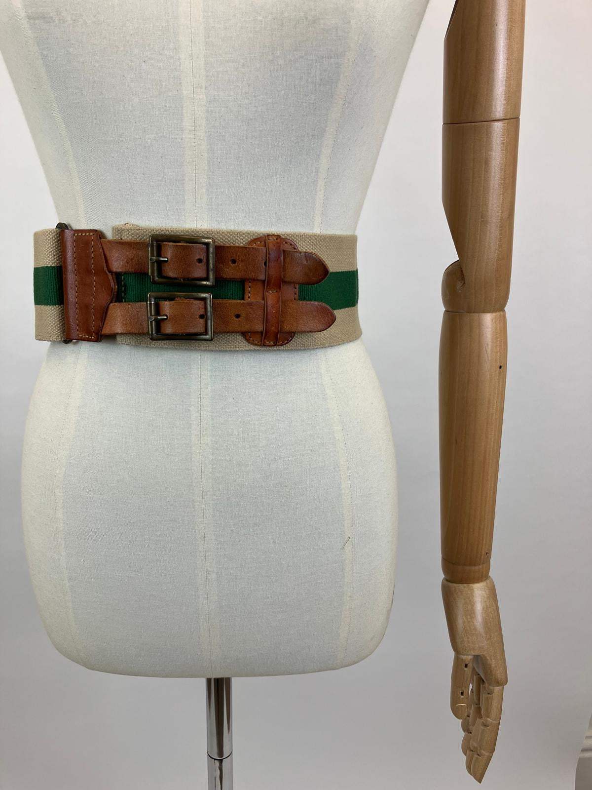 Original 30's/40's Canvas/ Leather Belt - Green and Natural