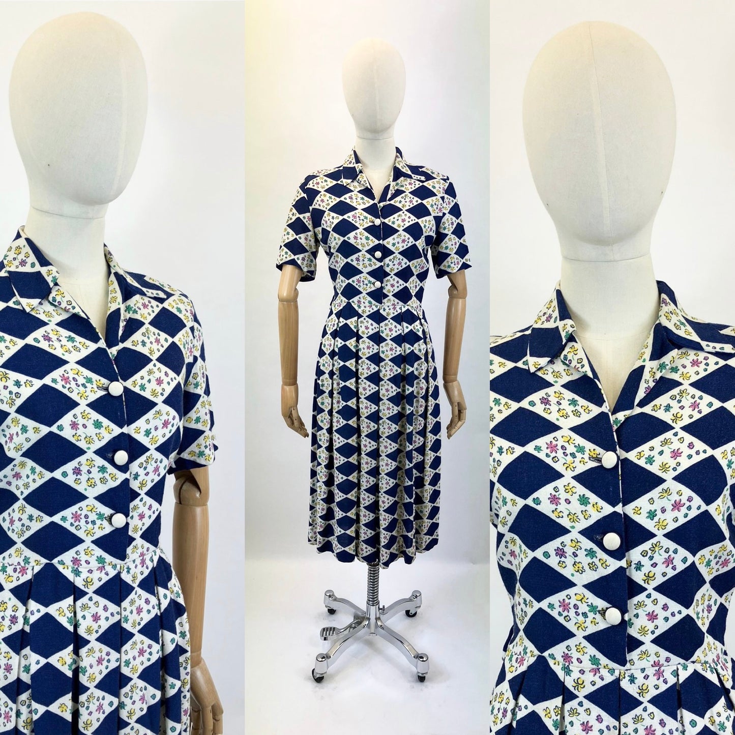 Original 1940’s Moygashel Linen dress - Harlequin/ diamond pattern.