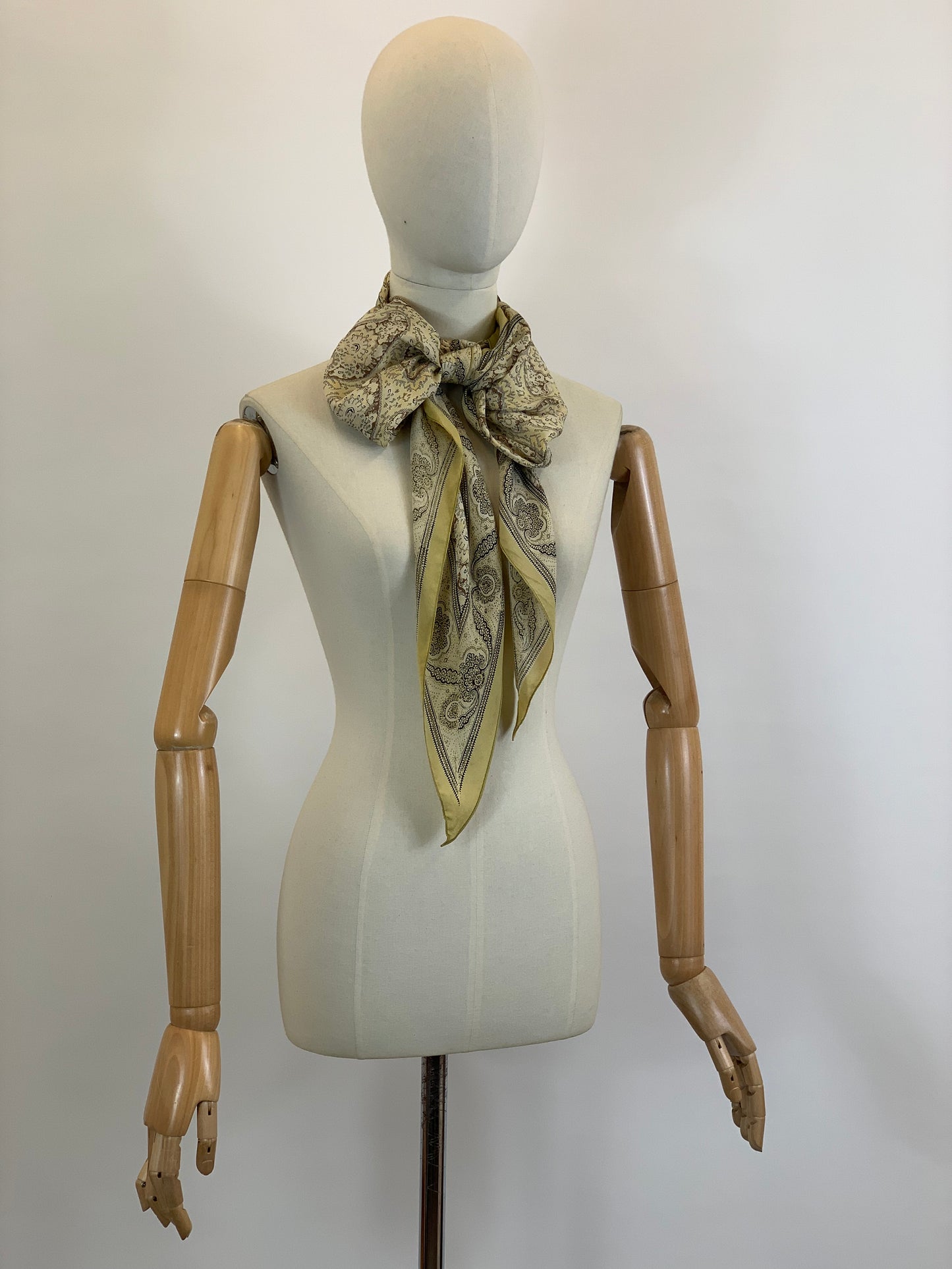 Original 30’s/40’s Silk Dagger point Scarf - Cream, Taupe, Brown and Black hues