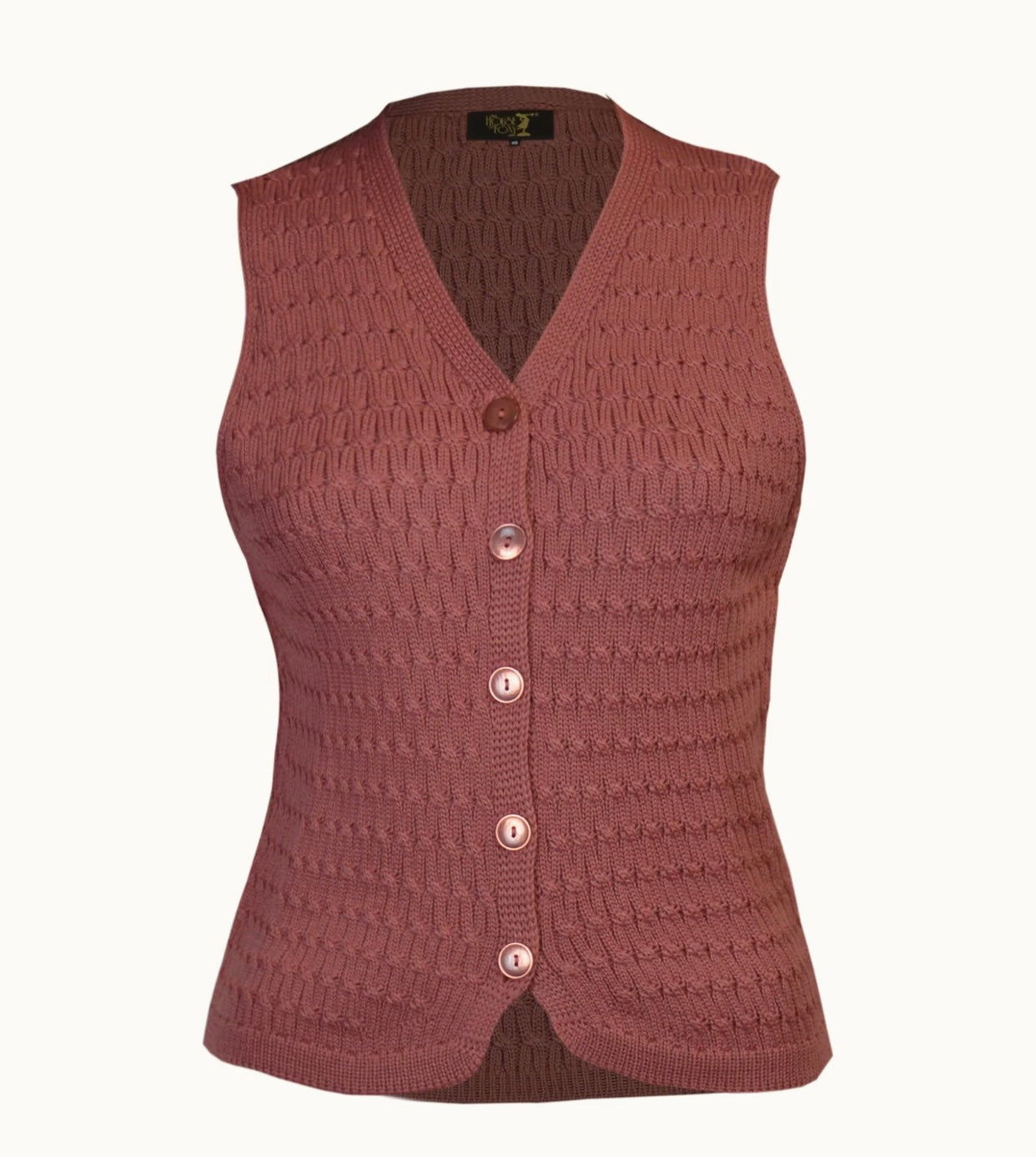 House Of Foxy Reproduction Knitted Waistcoat in Vintage Rose