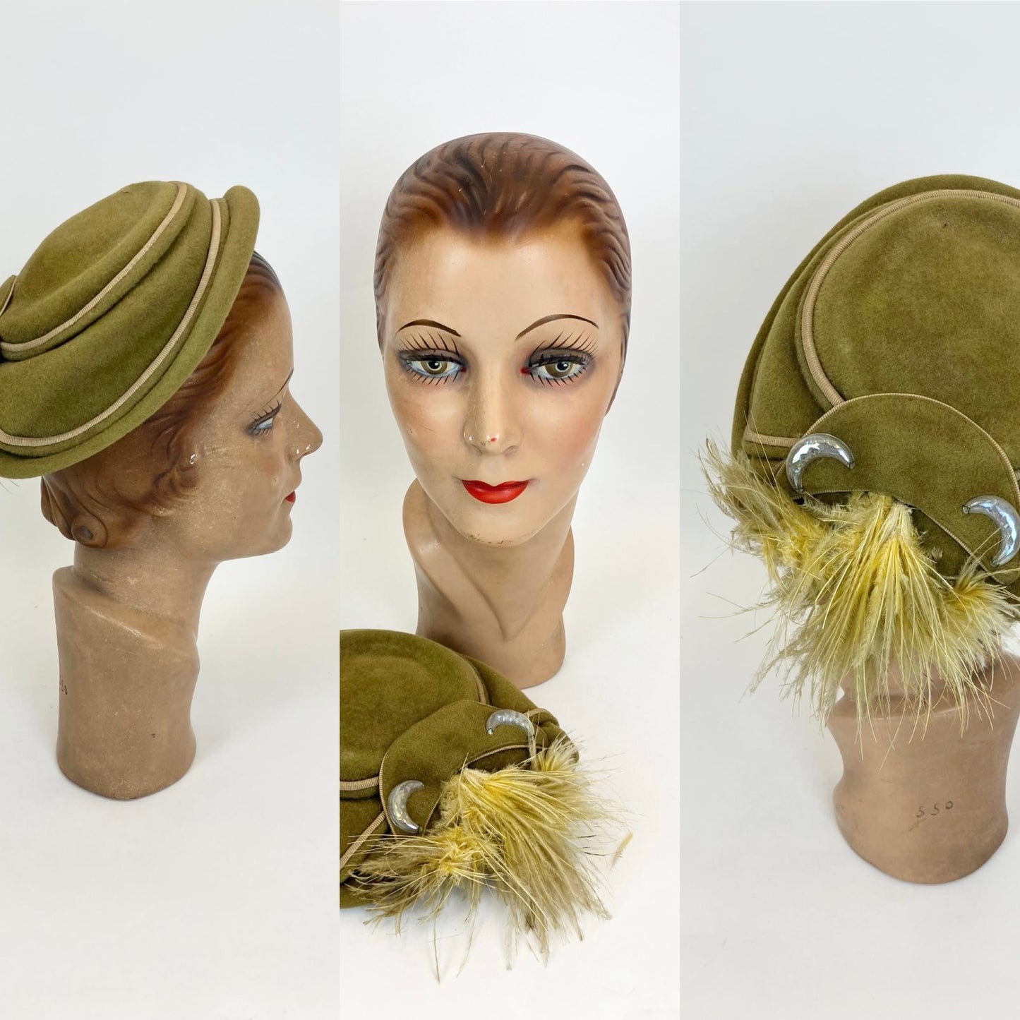 Original 1950's Gorgeous velvet headpiece - in Moss Green