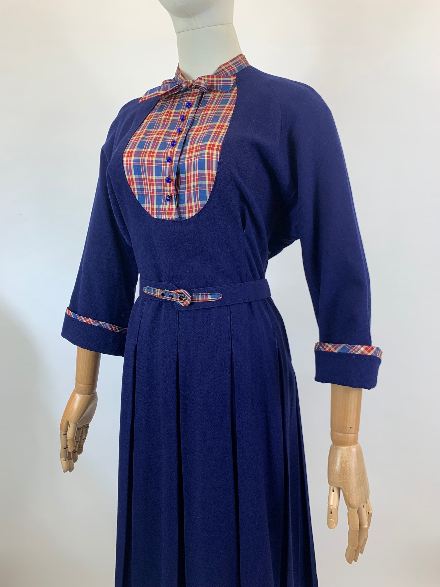 Original Fabulous Dinner Plate 1940’s Dress - Royal Blue with plaid insert