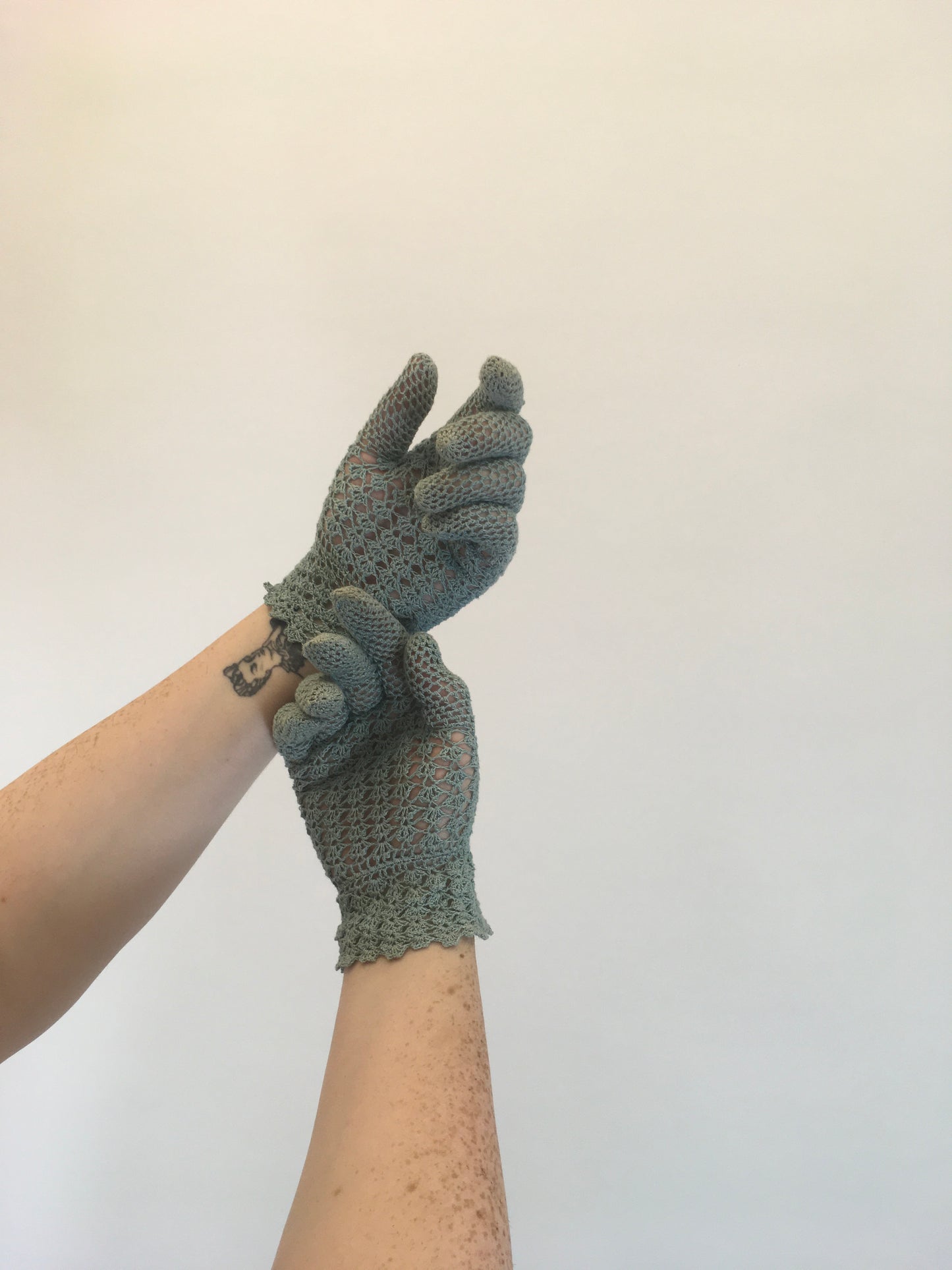 Original 40’s Fine Crochet Gloves - In A Pale Powder Blue