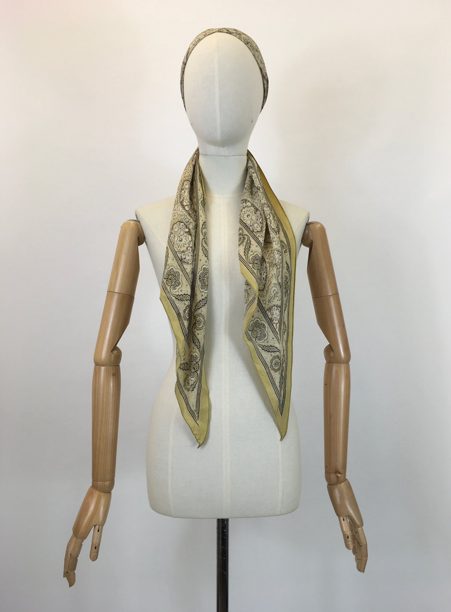 Original 1930s Darling Deco Dagger point scarf - In lemons, taupe, brown and black.
