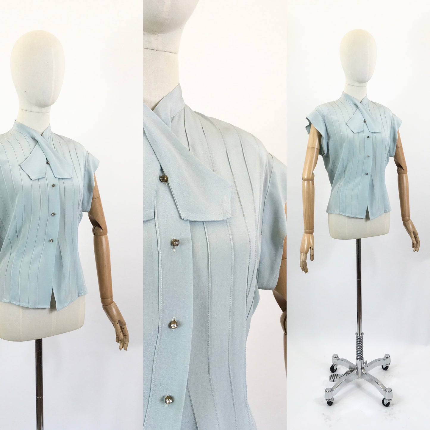 Original 1940’s Elegant Rayon Crepe Blouse - Duck Egg colour