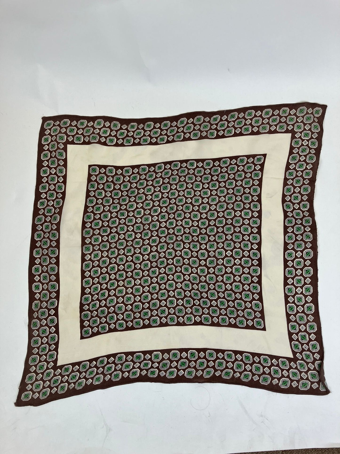 Original 40’s Rayon Silk Square hankerchief - Brown, Taupe and Green