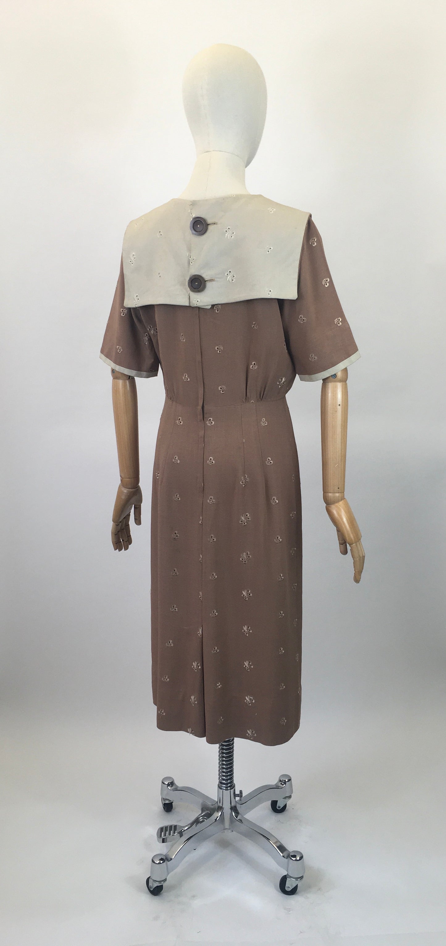 Original early 50’s Broderie Anglaise dress - in a Brown /Fawn colour combination.