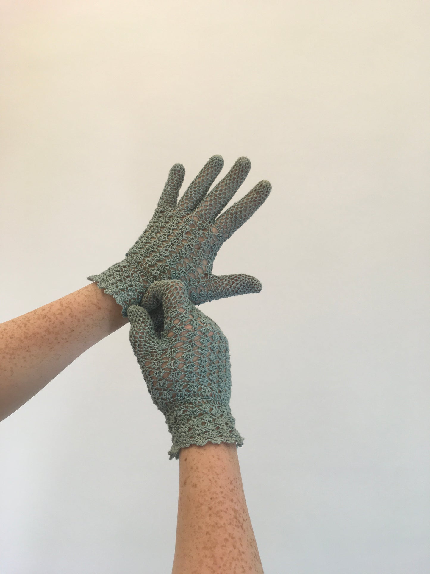 Original 40’s Fine Crochet Gloves - In A Pale Powder Blue