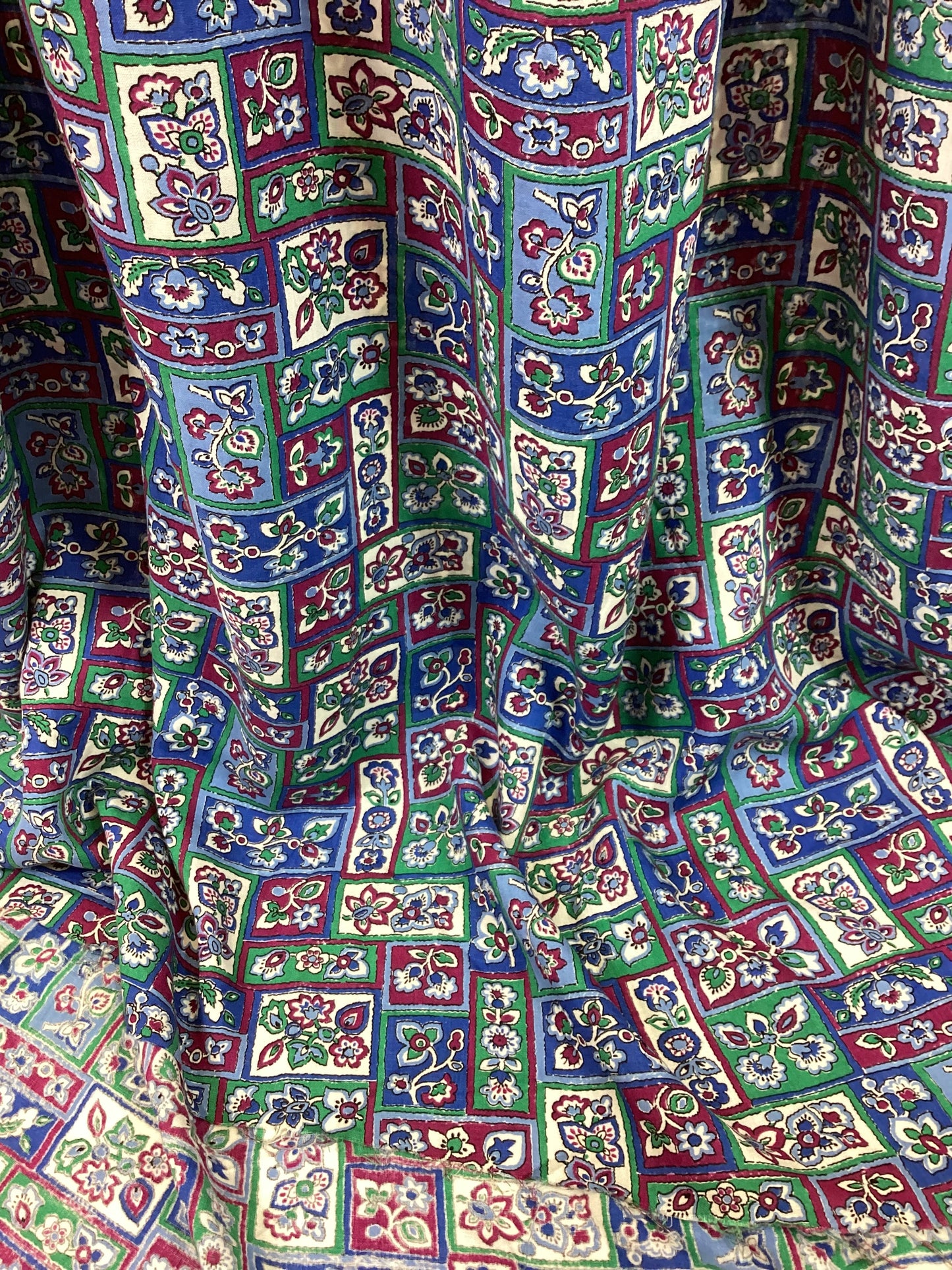 Original 1940’s/ 1950’s Abstract Dressmaking fabric - Magenta, Royal Blue, Pale blue, Jade, Green and white