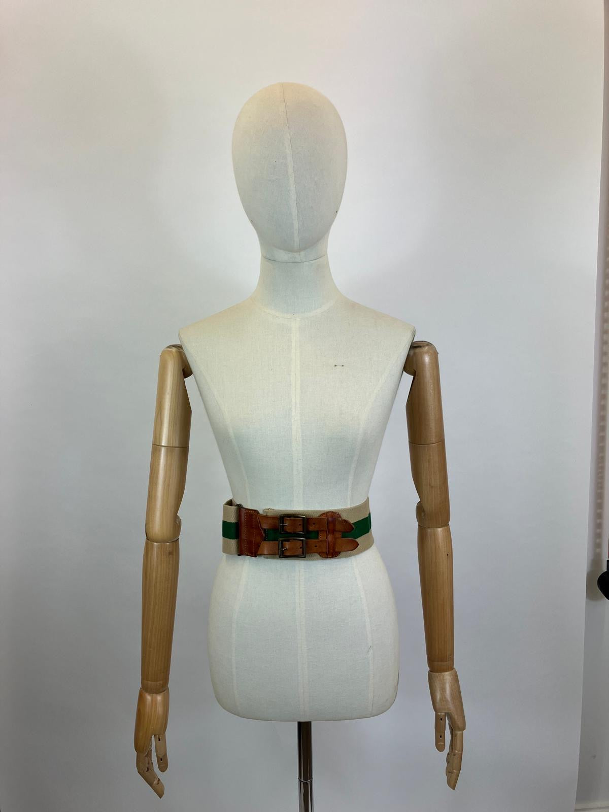 Original 30's/40's Canvas/ Leather Belt - Green and Natural