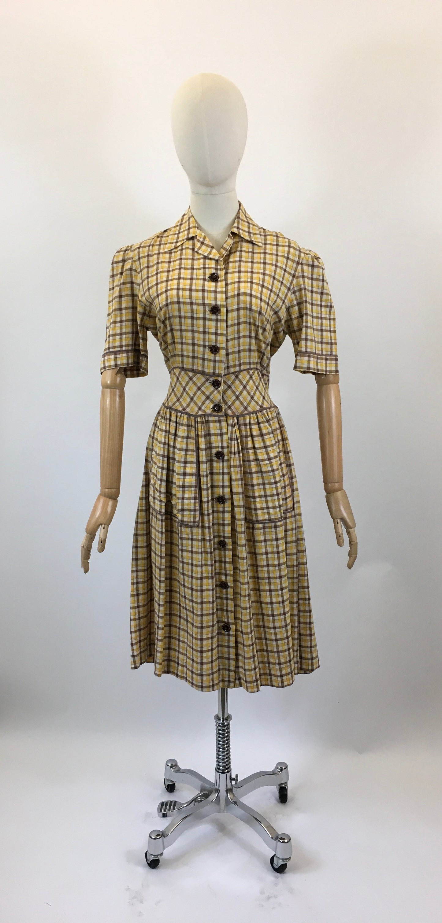 Original CC41 1940’s Gorgeous Plaid Dress - Brown and Yellow