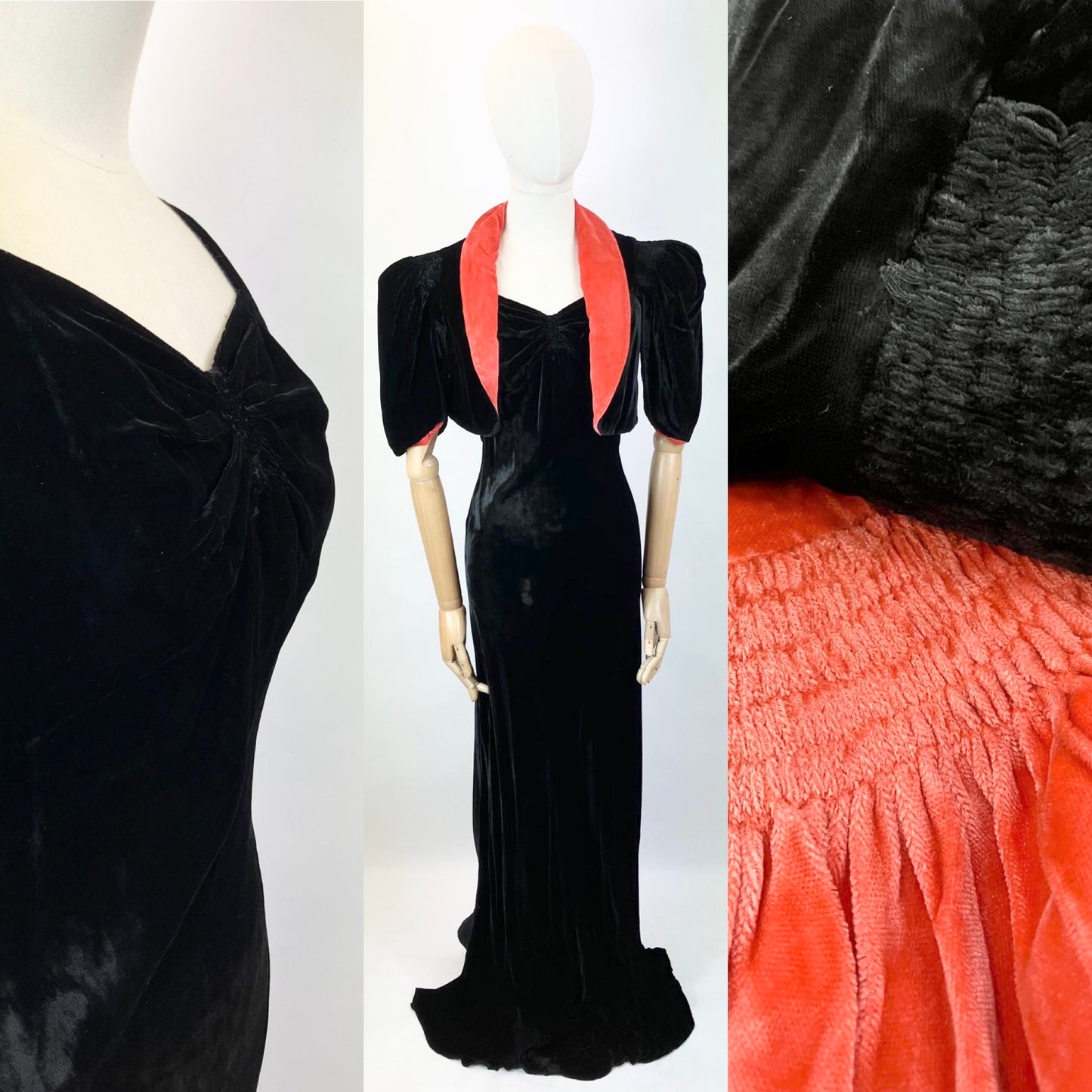 Original 1930’s Beautiful Velvet Evening Gown with Bolero - Black / Red