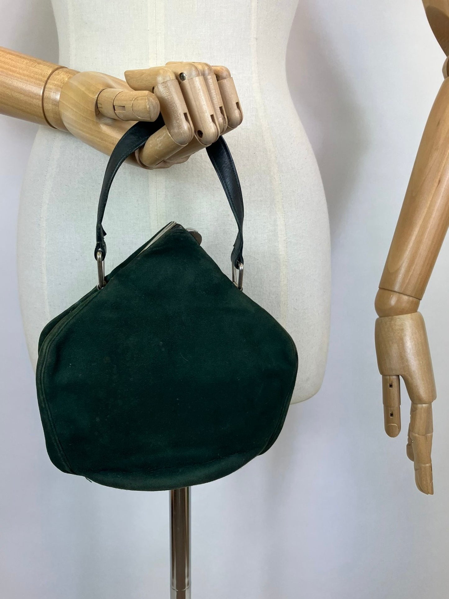 Original 1930’s Fabulous Suede Handbag - deep dark Green