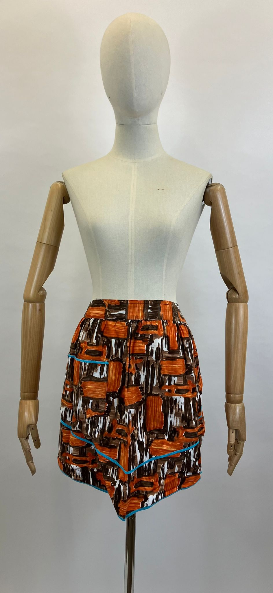 Original 1950’s Half Pinny Apron - Rust/ Orange / Brown / Blue Abstract