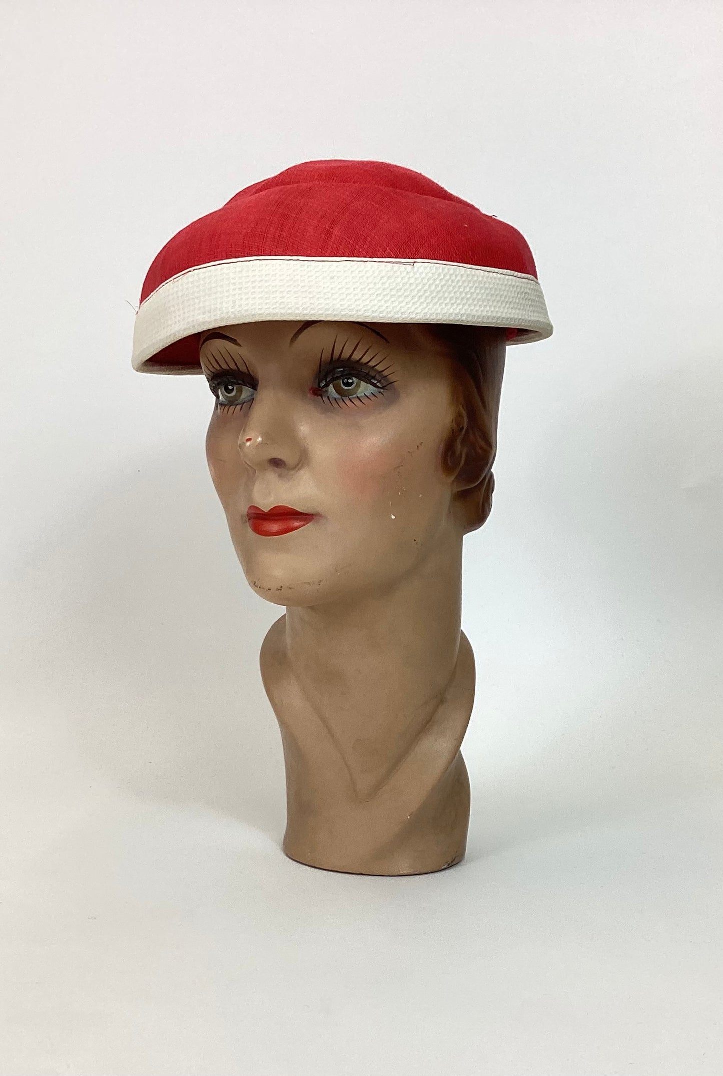 Original 50’s Fabulous Hat - Lipstick Red and Ivory contrast.