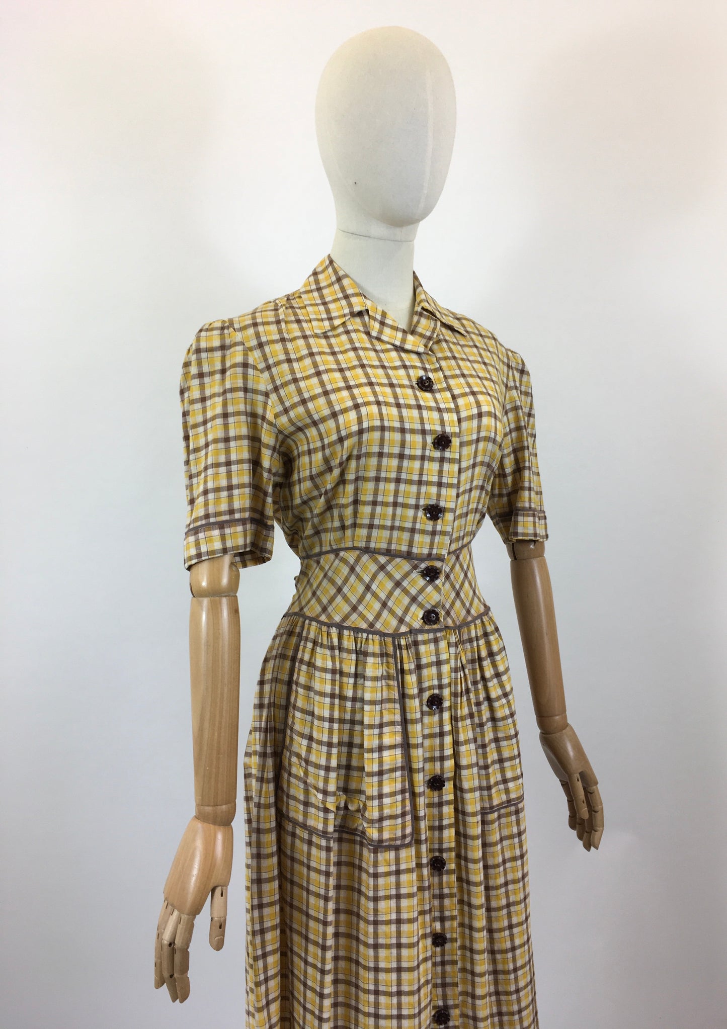 Original CC41 1940’s Gorgeous Plaid Dress - Brown and Yellow