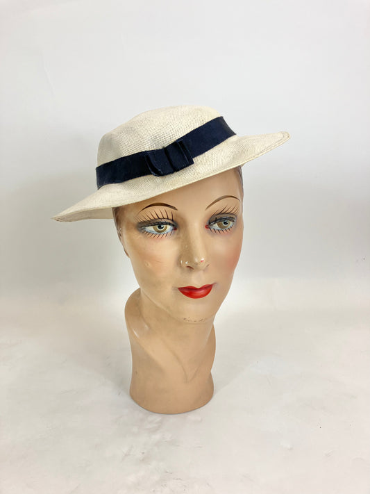 Original 1930’s Amazing Natural Straw Hat - Linen