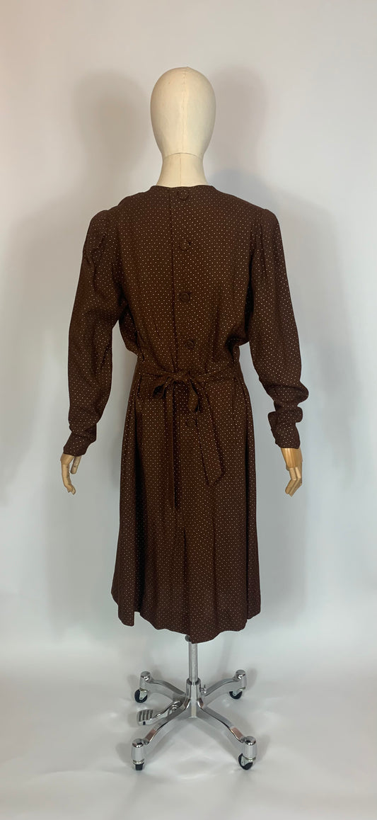 Original 1940s 11011 Double Eleven label dress - Cadbury Brown with Gold