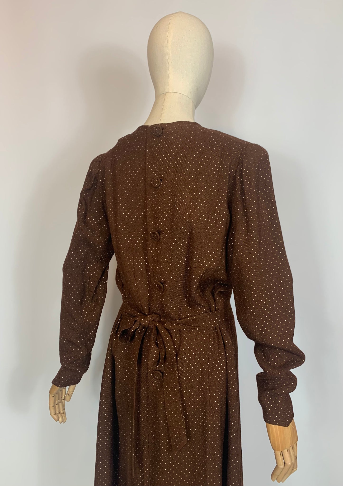 Original 1940s 11011 Double Eleven label dress - Cadbury Brown with Gold