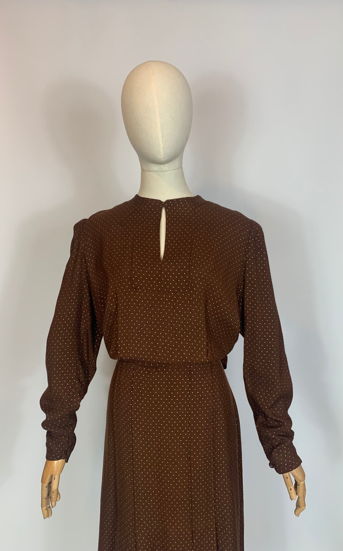 Original 1940s 11011 Double Eleven label dress - Cadbury Brown with Gold