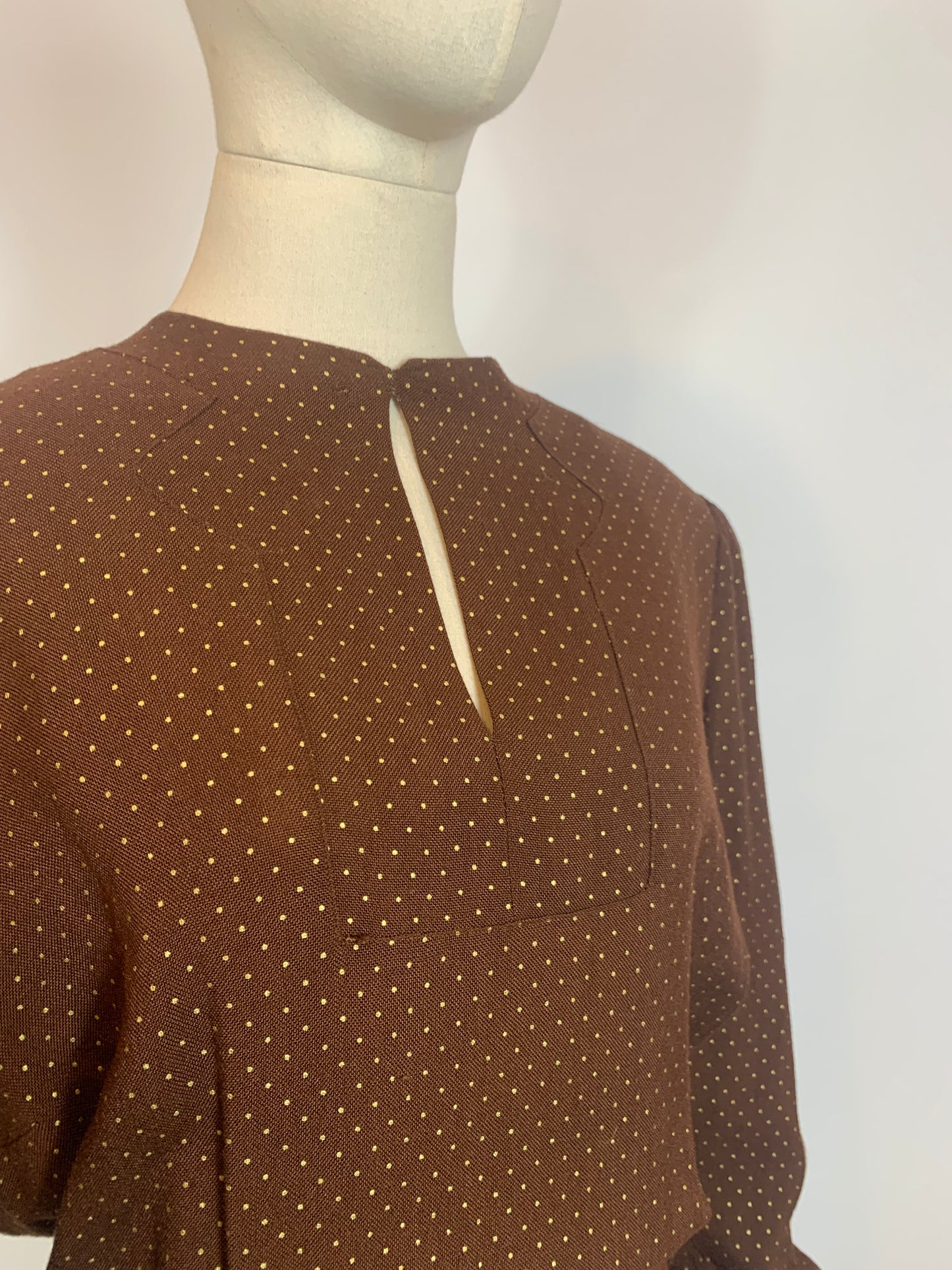 Original 1940s 11011 Double Eleven label dress - Cadbury Brown with Gold