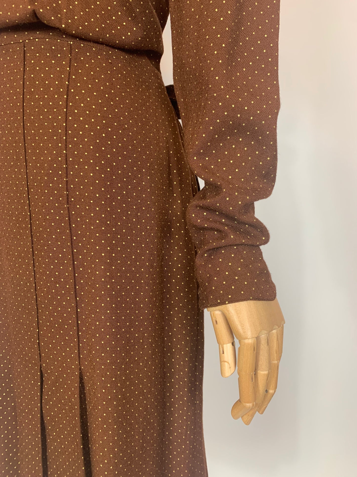 Original 1940s 11011 Double Eleven label dress - Cadbury Brown with Gold