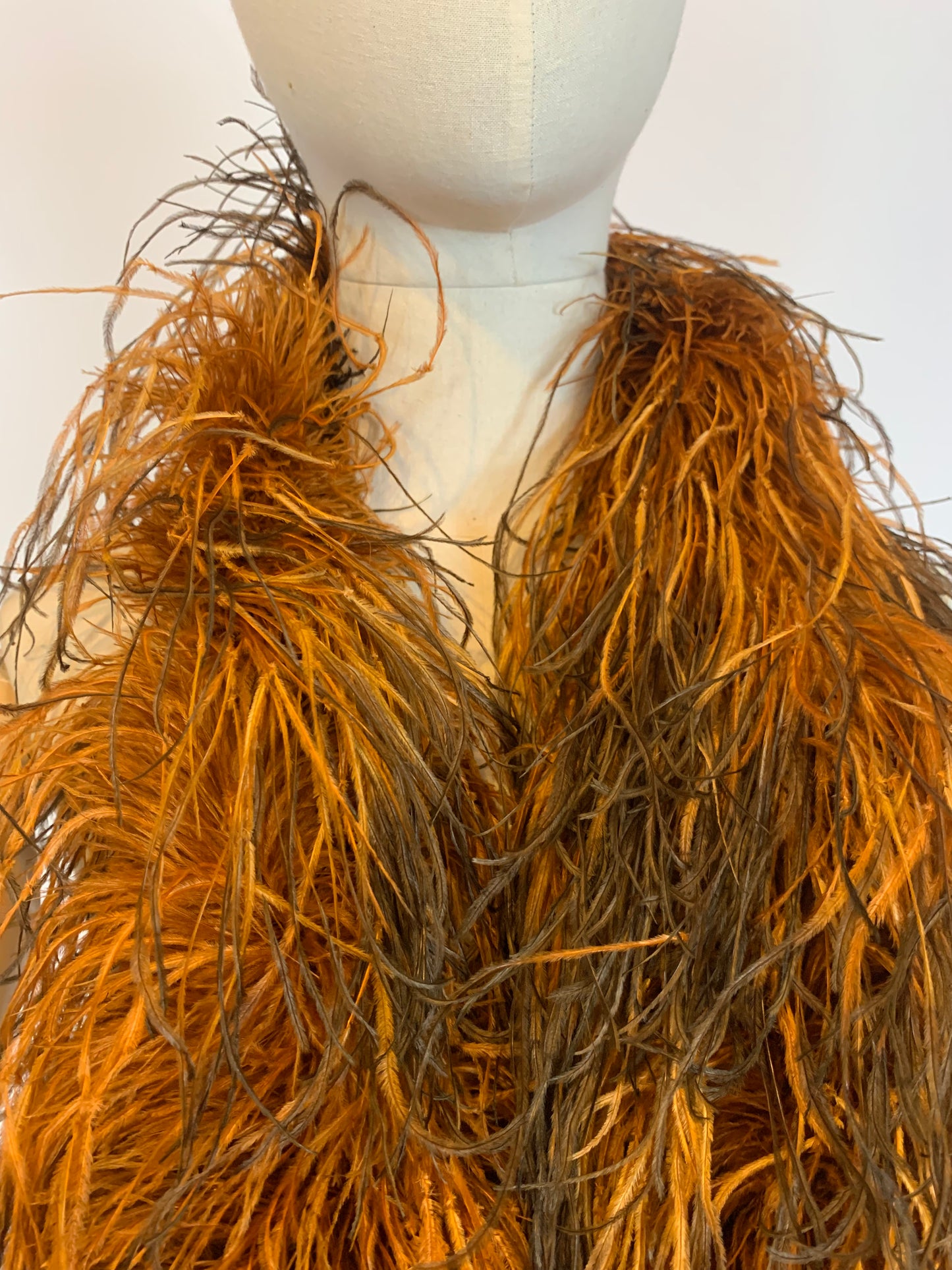 Original Early Spectacular Ostrich Feather Boa - Two tone Brown & Orange