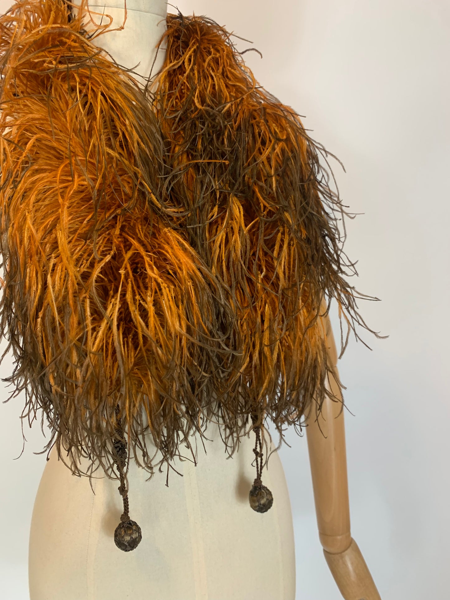 Original Early Spectacular Ostrich Feather Boa - Two tone Brown & Orange