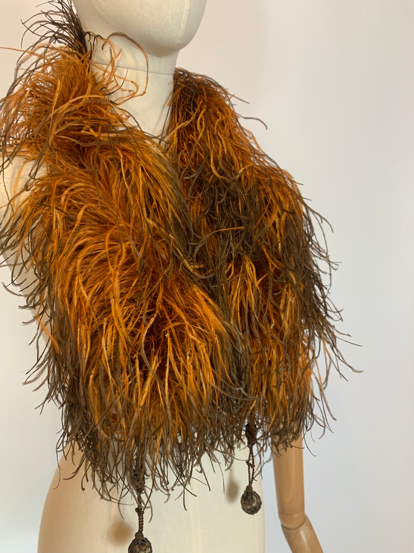 Original Early Spectacular Ostrich Feather Boa - Two tone Brown & Orange