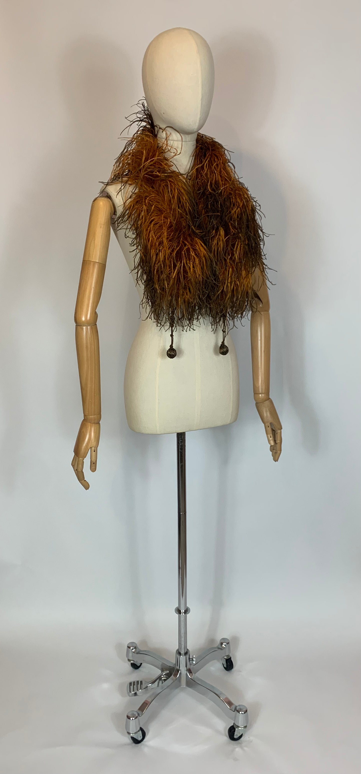 Original Early Spectacular Ostrich Feather Boa - Two tone Brown & Orange