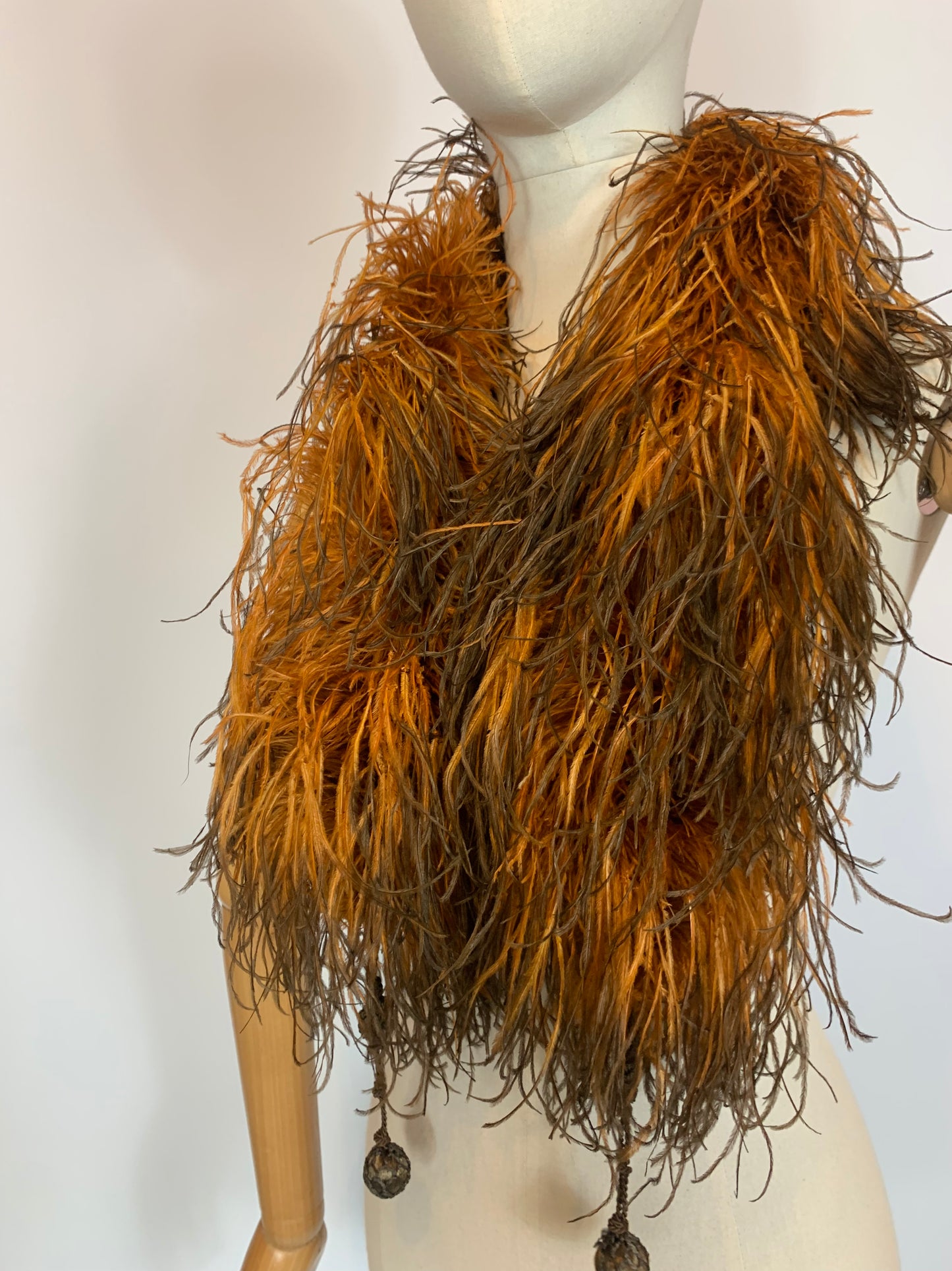 Original Early Spectacular Ostrich Feather Boa - Two tone Brown & Orange