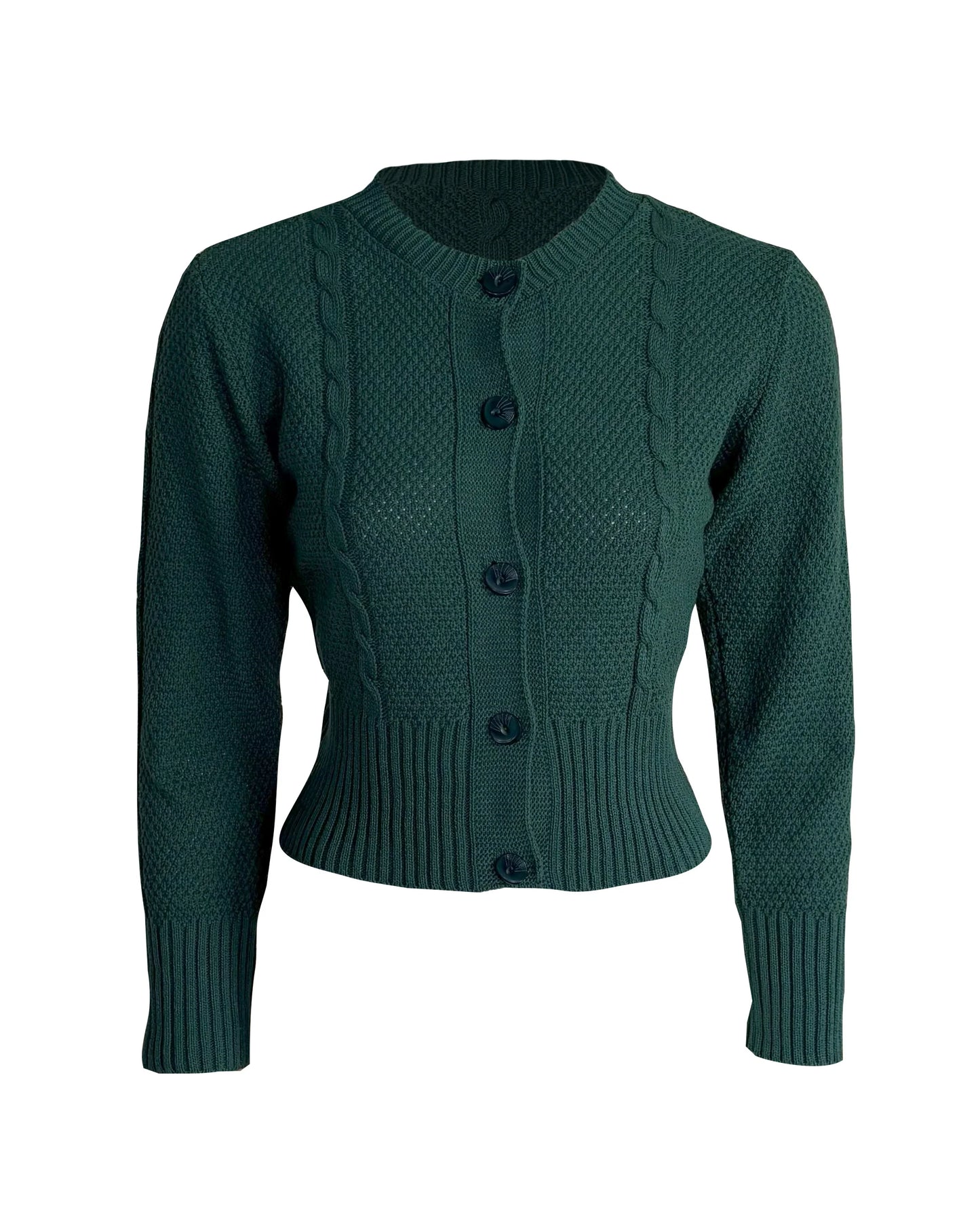 House Of Foxy Reproduction Cable Knit Cardigan - Forest Green
