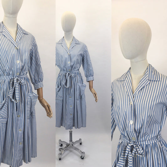 Original 1950’s Darling Blue & White Shirtwaister Dress - With A Classic 50’s Silhouette