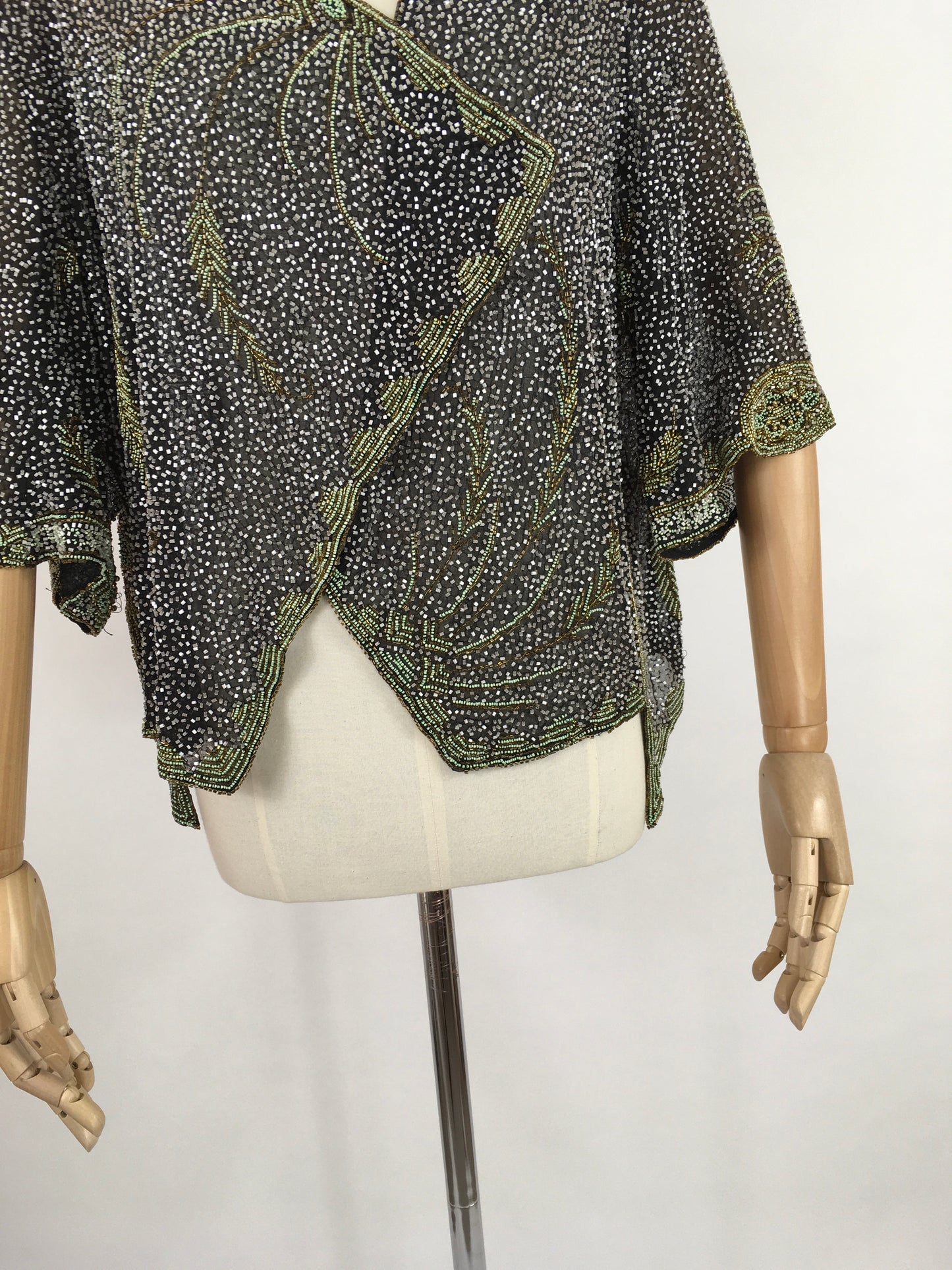 Original 1930s Exquisite Beaded Capelet - Museum Worthy In all its Beauty Fully Beaded In Black, Gold and Deco Green Beads