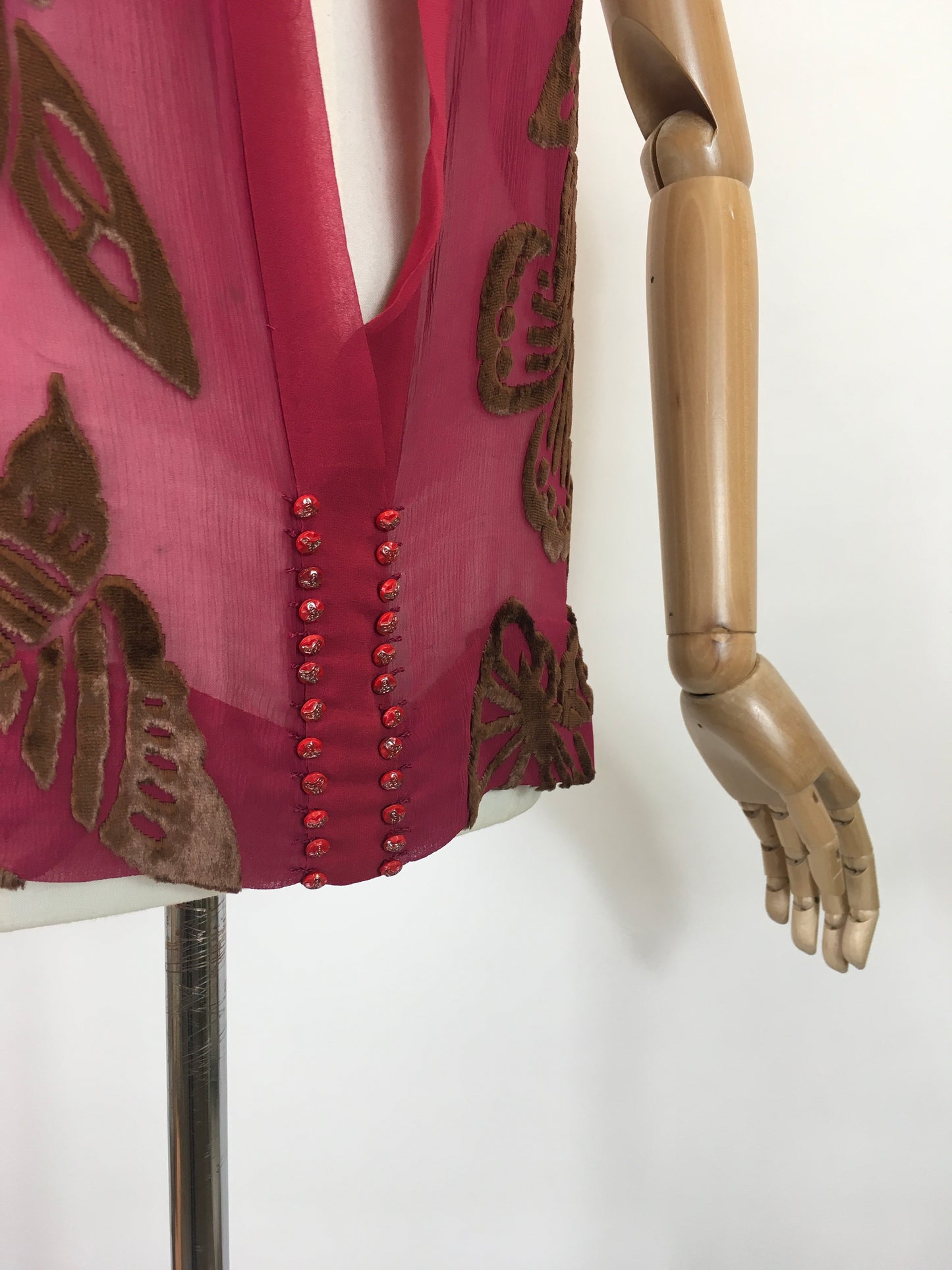 Original 1920's SENSATIONAL Tabard - In A Vibrant Raspberry and Gold Chiffon Devore