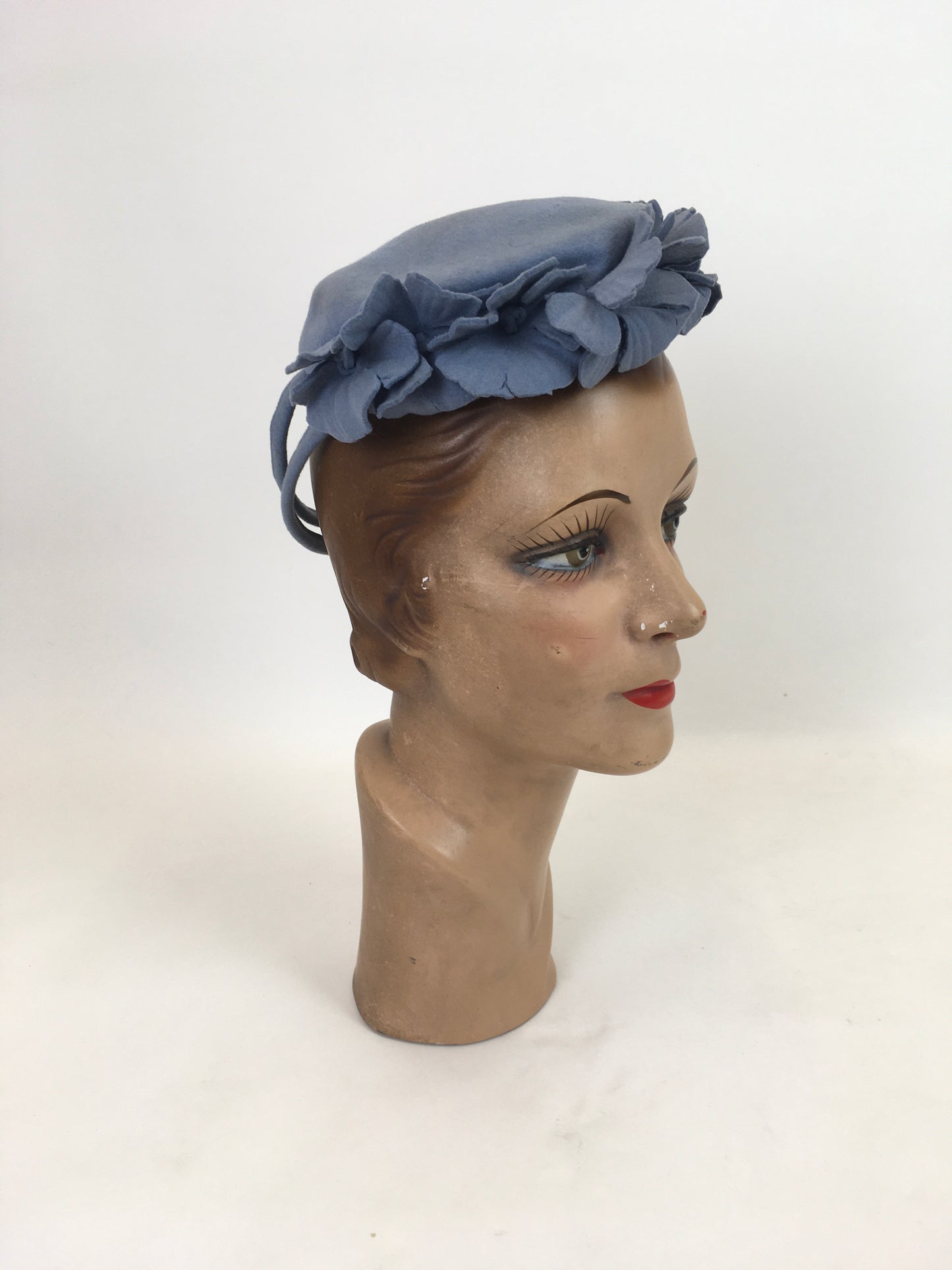 Original 1940’s New York Creations Felt Topper Hat - With Floral Adornment in Cornflower Blue
